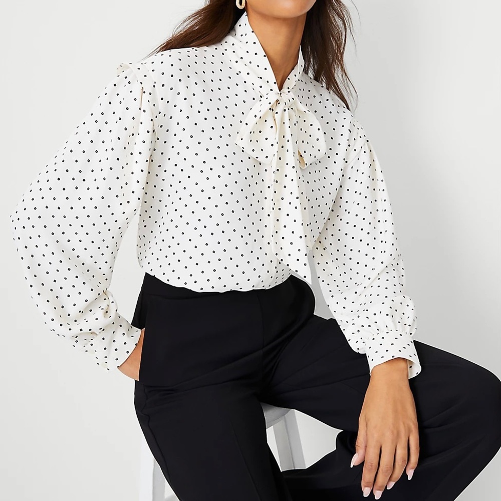 NWT Ann Taylor Paisley Tie Neck Drop Shoulder Button Front Shirt (Size XS)